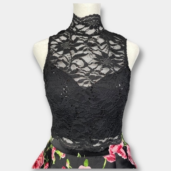 B. Darlin 2 piece Rose Lace Black Pink Size 3 - 4 - Picture 6 of 10